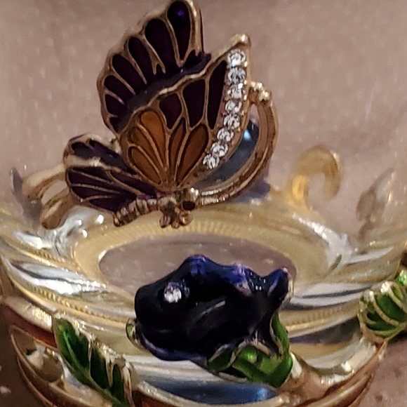 ARC-350 France Clear Glass Tea/Coffee Jeweled Enamel Floral & Butterfly Mug - Picture 9 of 10